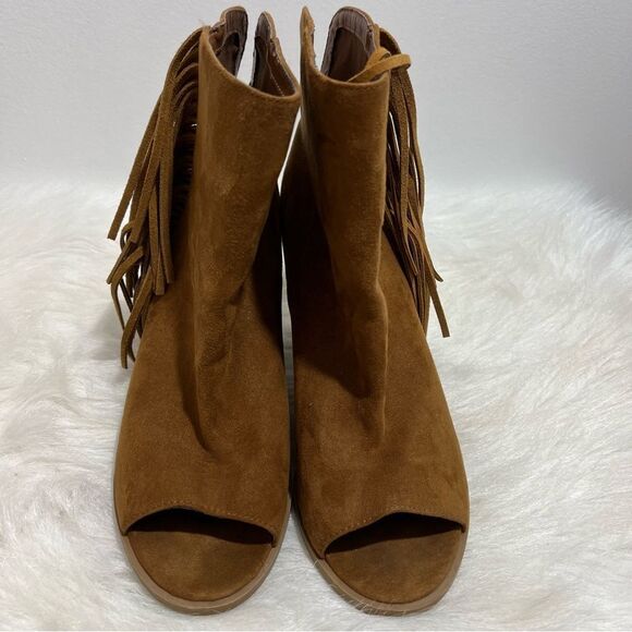 Dolce Vita Leather Suede Fringe Side Peep Toe Bootie -- 9.5 - Picture 6 of 9